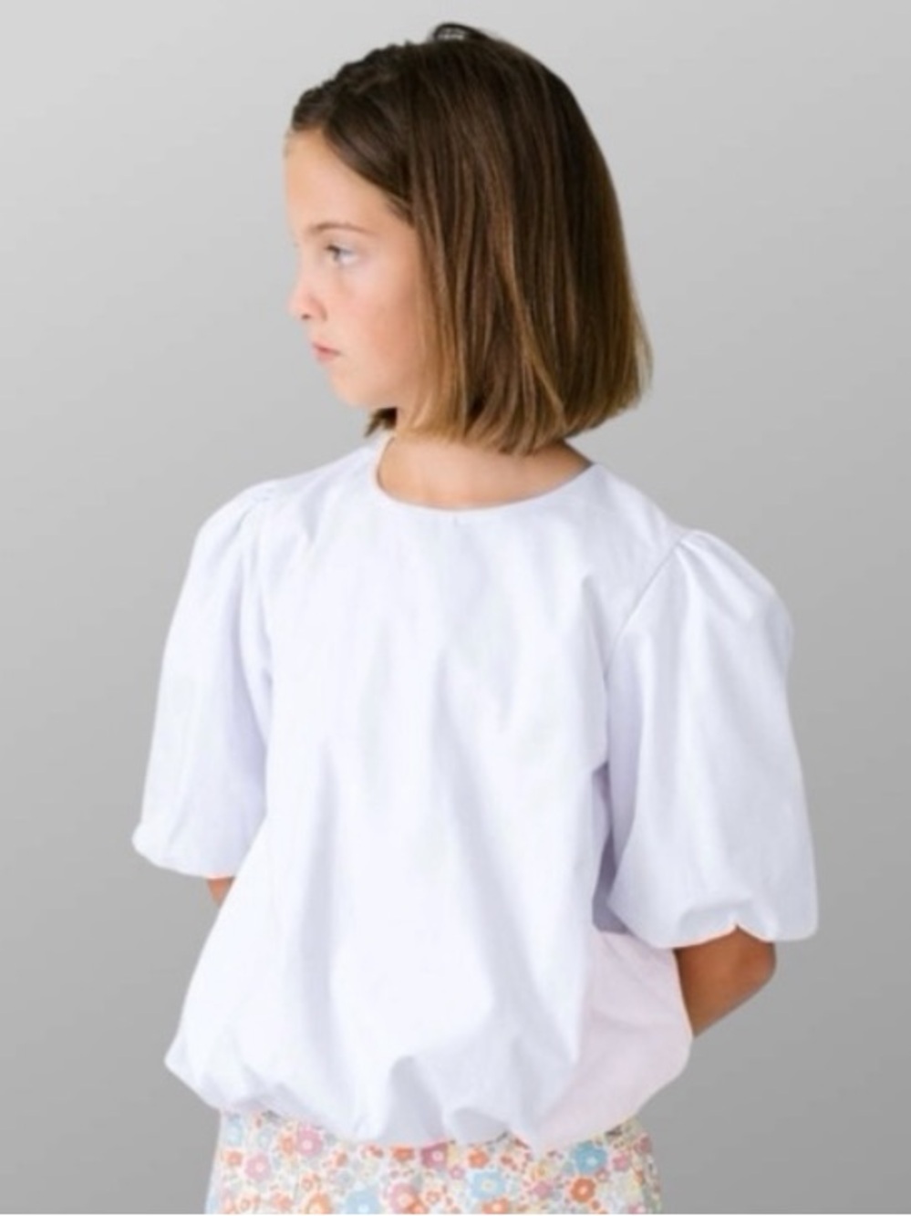 NWT Girls White Puff Sleeve Bubble Hem Top Size 8 Set Proper
